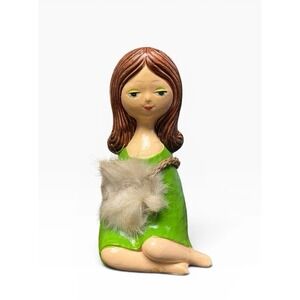 Lego Les Girls 1960s Mod Chalkware Bank Figurine Japan Groovy Girl Green Kitsch